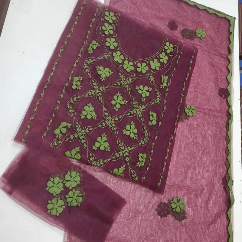 Aura-Almora 2Pc Hand Applique Work Suit  Soft Breeze Net Shirt & Dupatta | Elegant Party Wear for Women