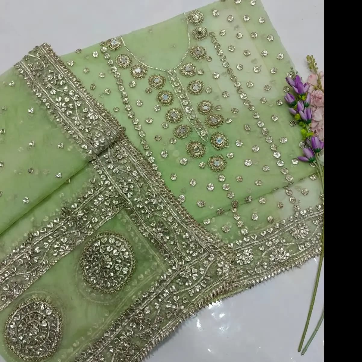 Rose Gold Gotta & Mirror Work 2PC  Pure Organza Luxury Edition