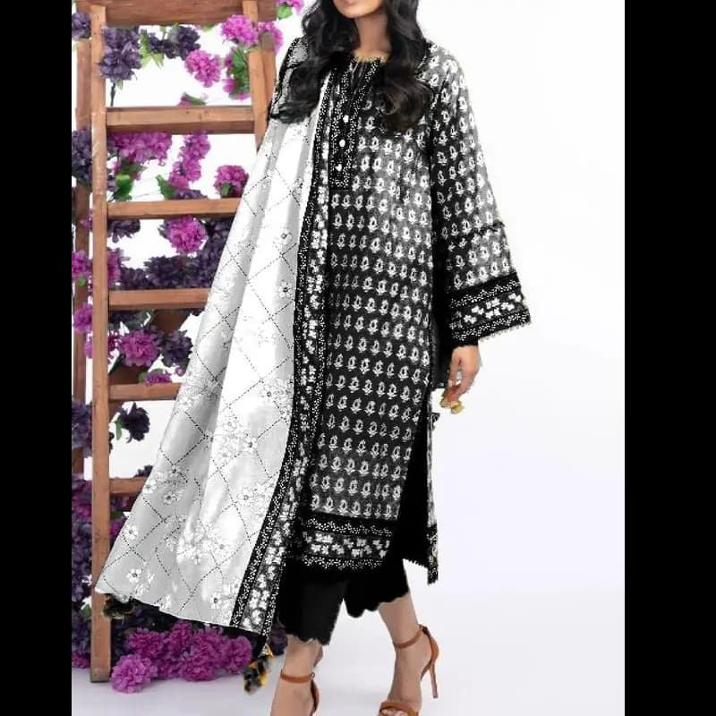 3 Pcs Women's Unstitched Lawn Printed Suit