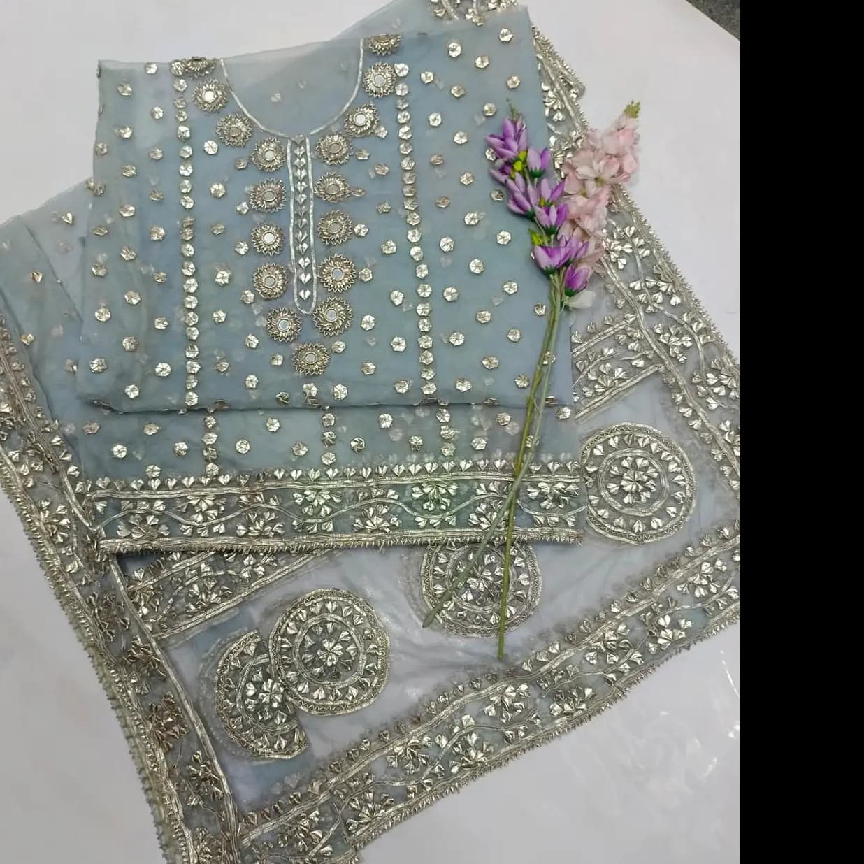 Rose Gold Gotta & Mirror Work 2PC  Pure Organza Luxury Edition