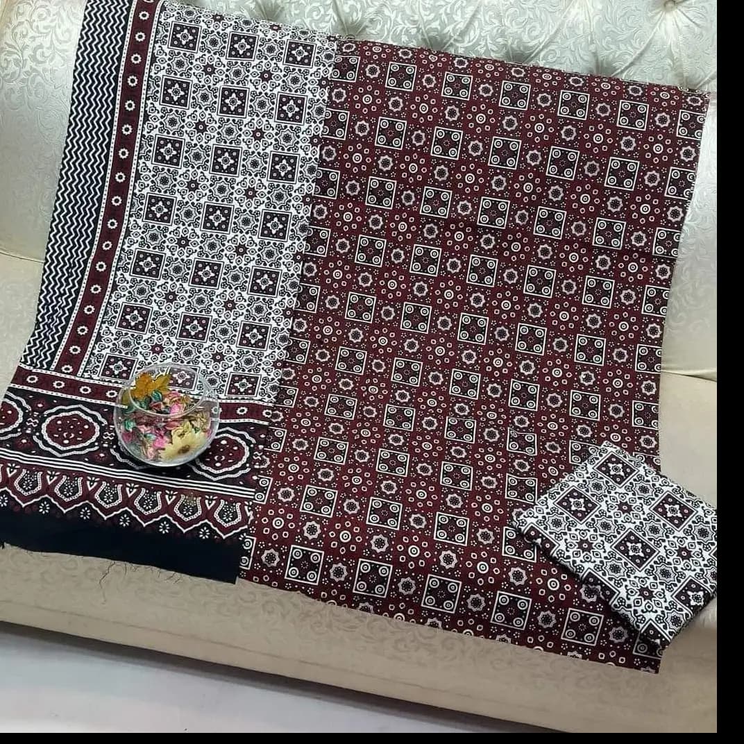 Premium Handmade Ajrak 3PC Cotton Suit  Heritage Elegance