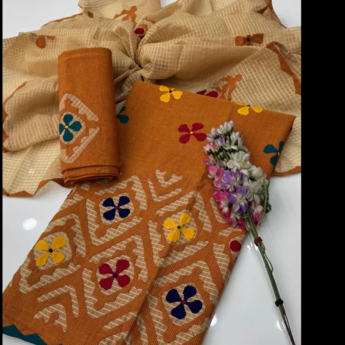 Hand Appliqu 3PC Suit  Pure Lawn with Khaadi Net Dupatta