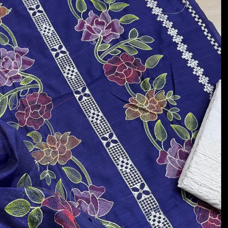 Beautiful Kacha Style 3Pc Embroidered Pepper Cotton Suit  Summer Collection