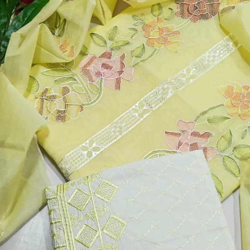 Beautiful Kacha Style 3Pc Embroidered Pepper Cotton Suit  Summer Collection