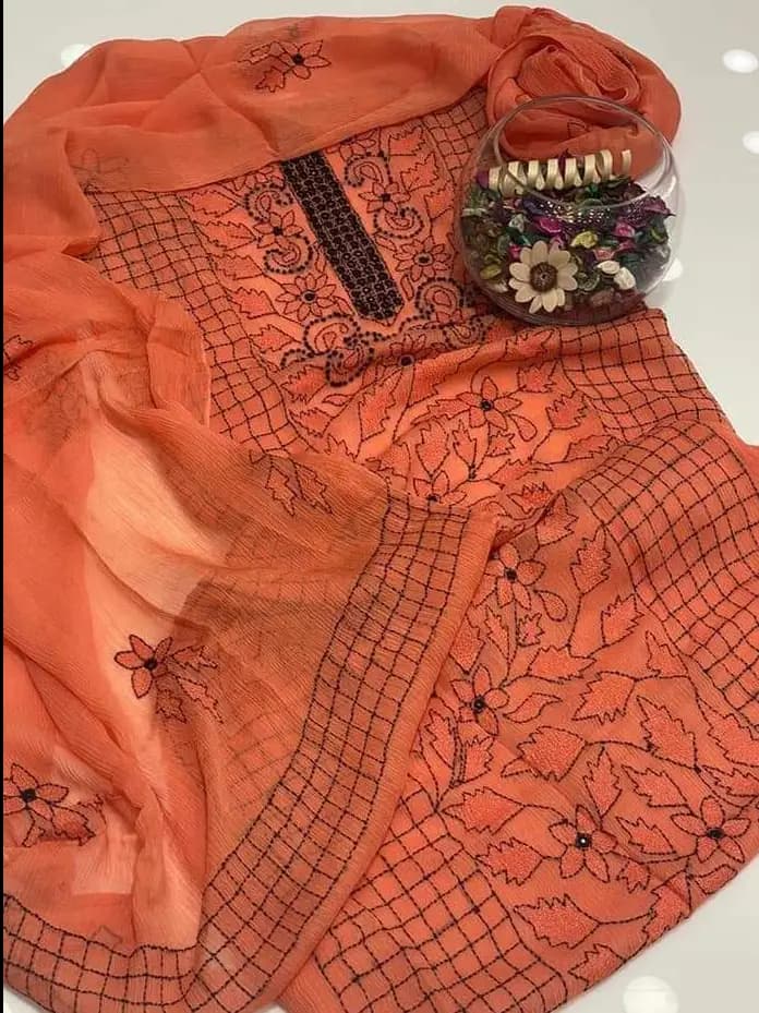 Handmade Embroidered Krinkel Chiffon 2Pc Suits