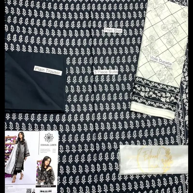 3 Pcs Women's Unstitched Lawn Printed Suit