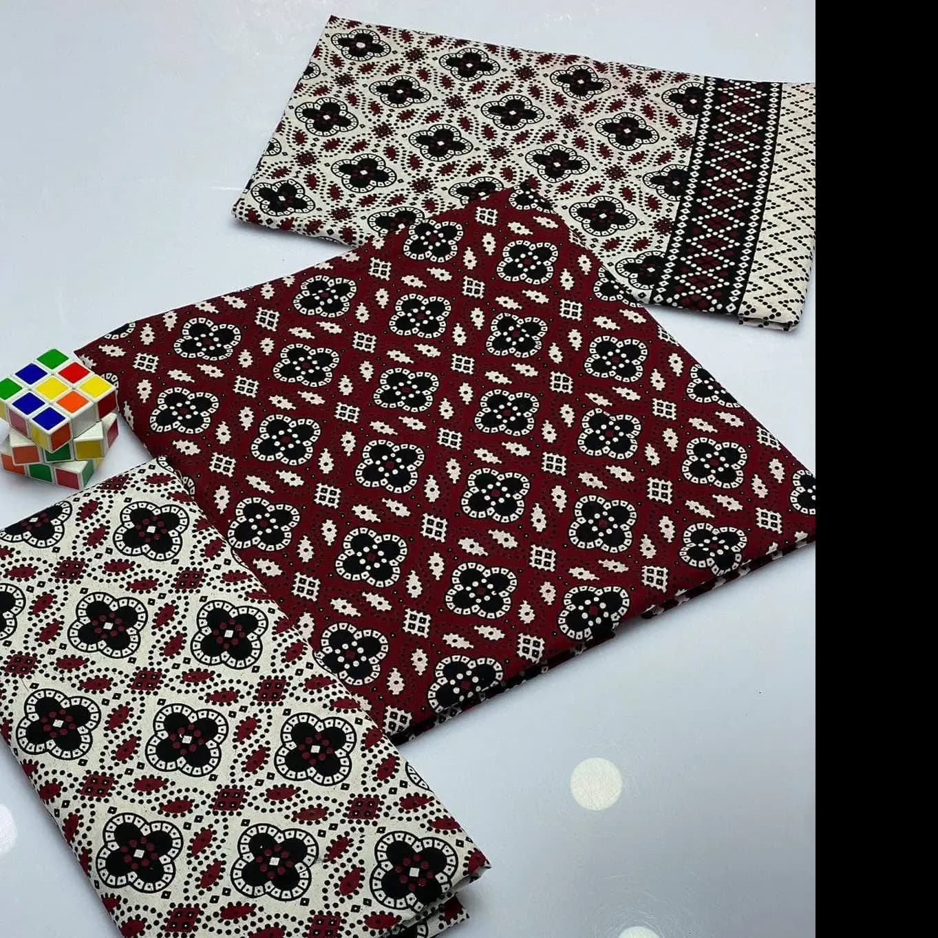 Premium Handmade Ajrak 3PC Cotton Suit  Heritage Elegance