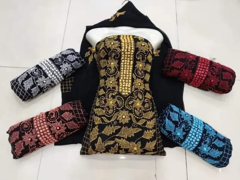 Handmade Embroidered Krinkel Chiffon 2Pc Suits