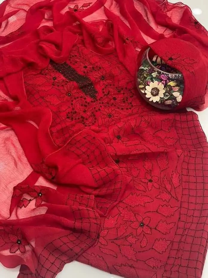 Handmade Embroidered Krinkel Chiffon 2Pc Suits