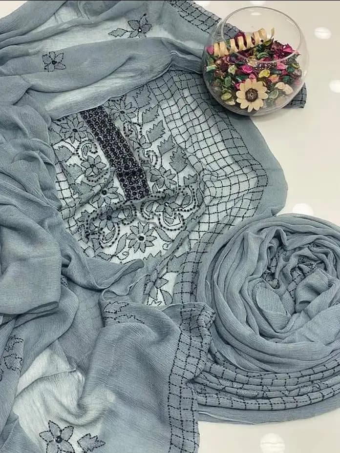 Handmade Embroidered Krinkel Chiffon 2Pc Suits