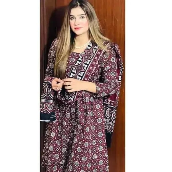 Premium Handmade Ajrak 3PC Cotton Suit  Heritage Elegance