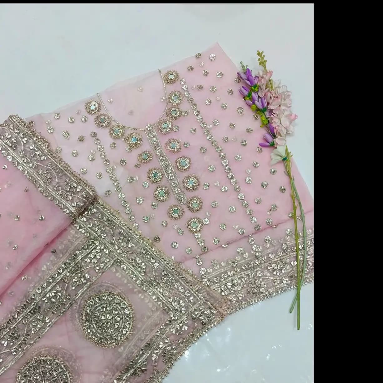 Rose Gold Gotta & Mirror Work 2PC  Pure Organza Luxury Edition