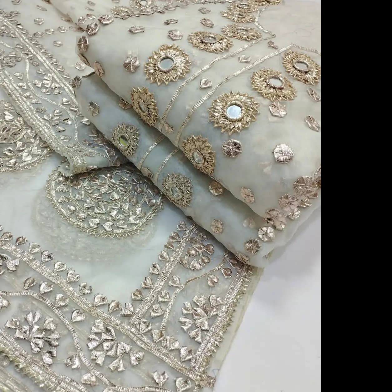 Rose Gold Gotta & Mirror Work 2PC  Pure Organza Luxury Edition