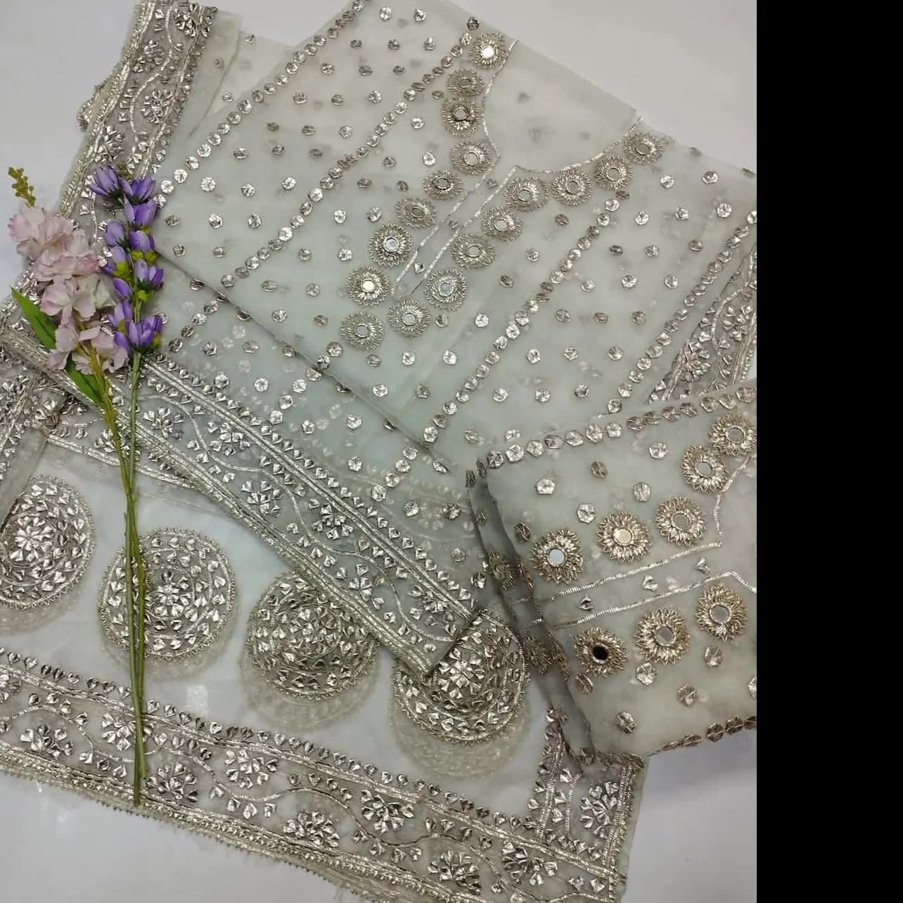 Rose Gold Gotta & Mirror Work 2PC  Pure Organza Luxury Edition