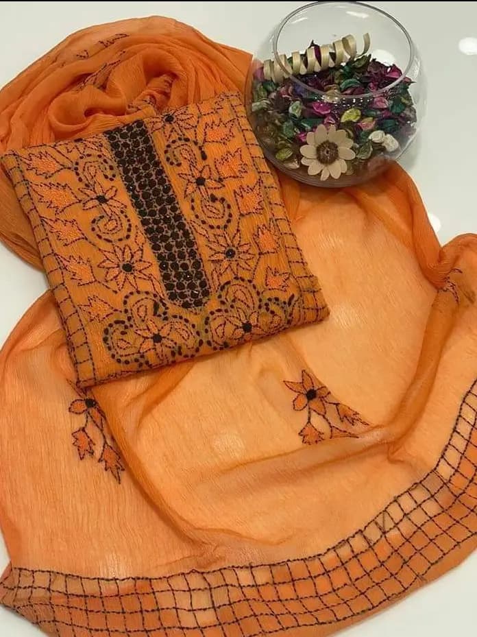 Handmade Embroidered Krinkel Chiffon 2Pc Suits
