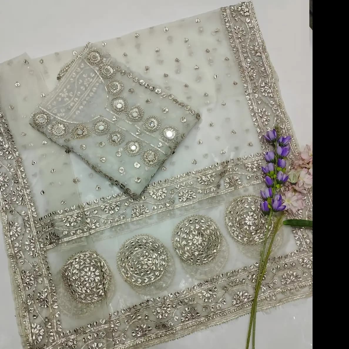 Rose Gold Gotta & Mirror Work 2PC  Pure Organza Luxury Edition