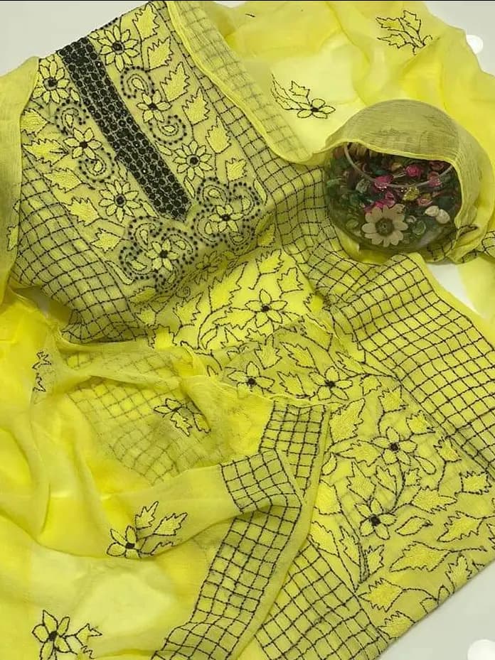 Handmade Embroidered Krinkel Chiffon 2Pc Suits