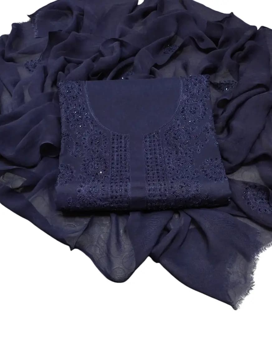 Cut-Dana Hand Embroidered 3Pc Unstitched Lawn Suit with Chiffon Dupatta