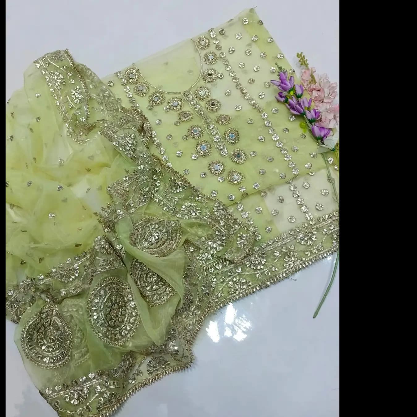 Rose Gold Gotta & Mirror Work 2PC  Pure Organza Luxury Edition