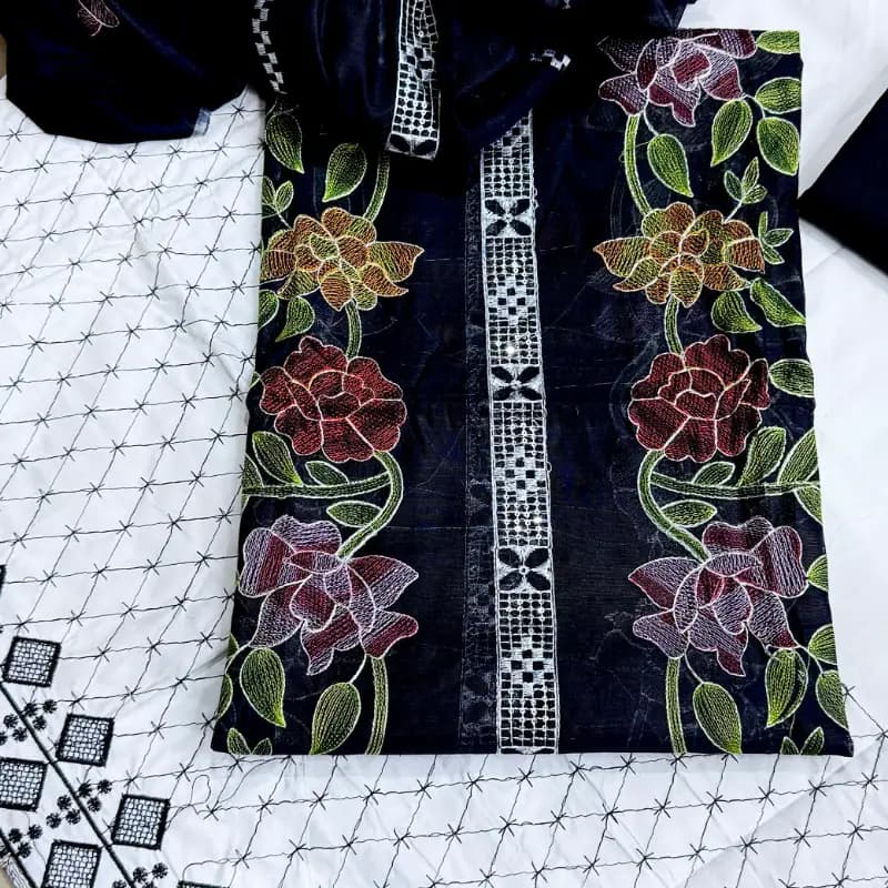 Beautiful Kacha Style 3Pc Embroidered Pepper Cotton Suit  Summer Collection