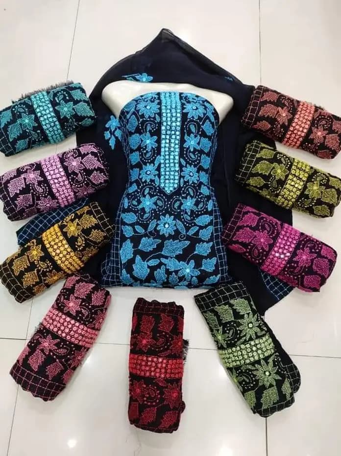 Handmade Embroidered Krinkel Chiffon 2Pc Suits