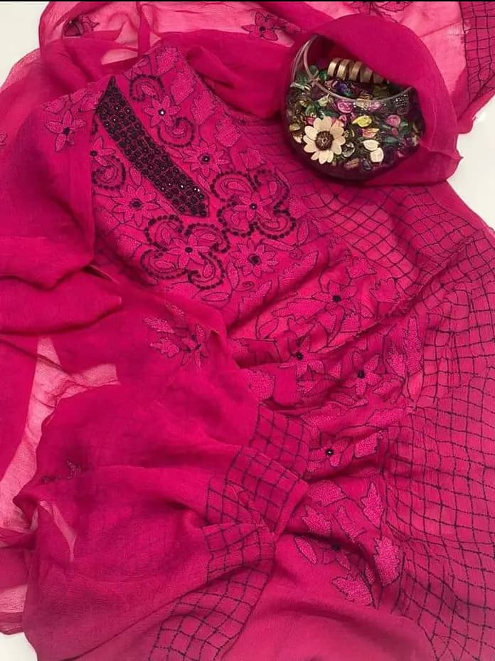 Handmade Embroidered Krinkel Chiffon 2Pc Suits