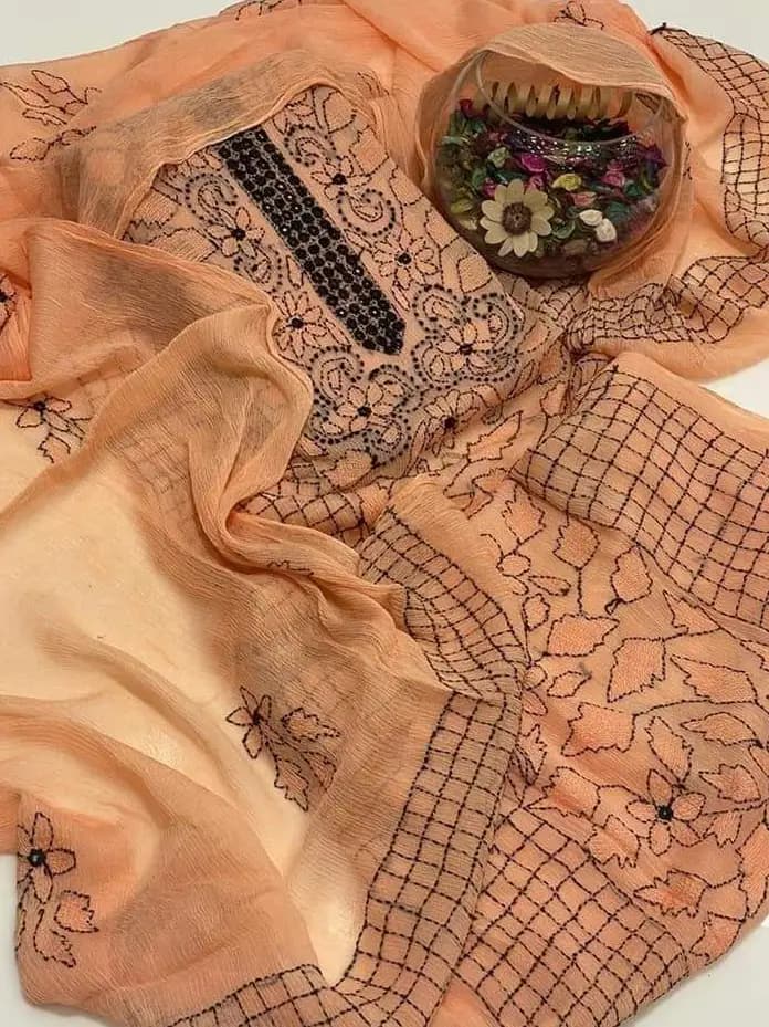 Handmade Embroidered Krinkel Chiffon 2Pc Suits